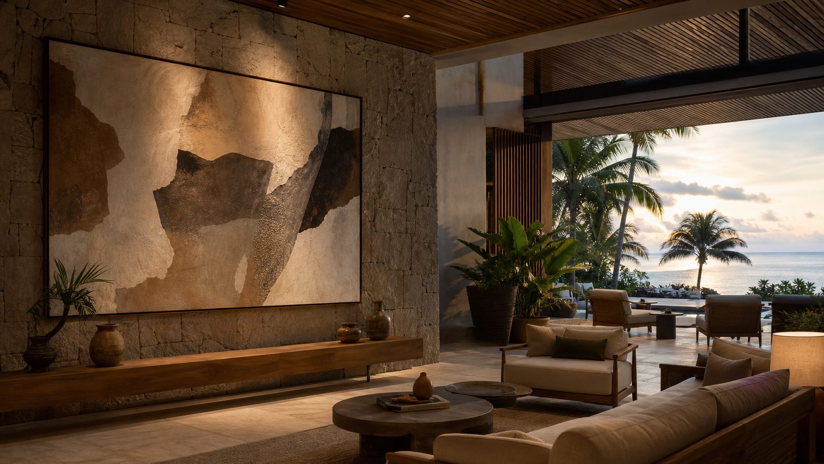 Luxury resort lounge artwork installation for project inquiry