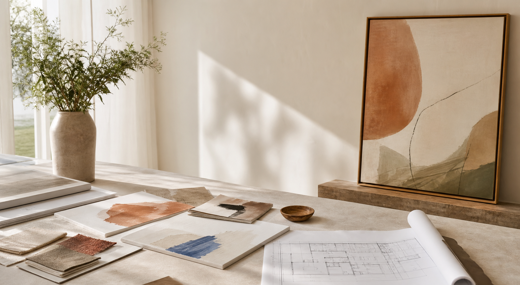 Bright artwork consultation materials for commercial art direction